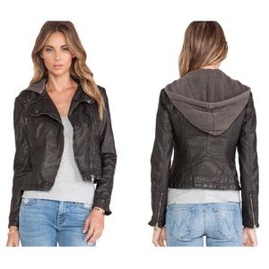 free people size 12 faux leather jacket with hood